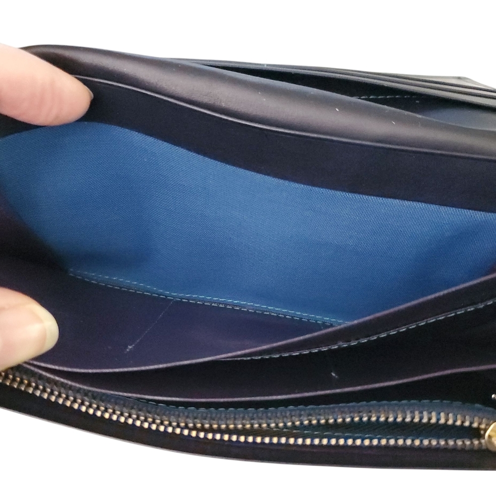 Yves Saint Laurent 80's Style Y2K Blue and Green Colorblock Patchwork Wallet - Picture 7 of 14